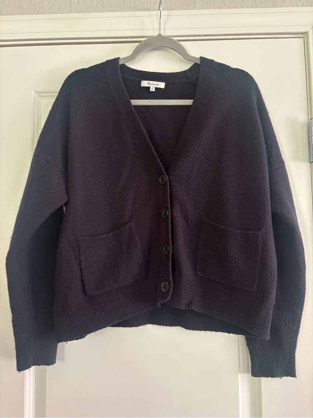 Madewell Black Wool Blend V-Neck Button Front Cardigan Size Medium